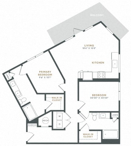 Floor plan for 2 beds, 2 baths, 1085 sqft